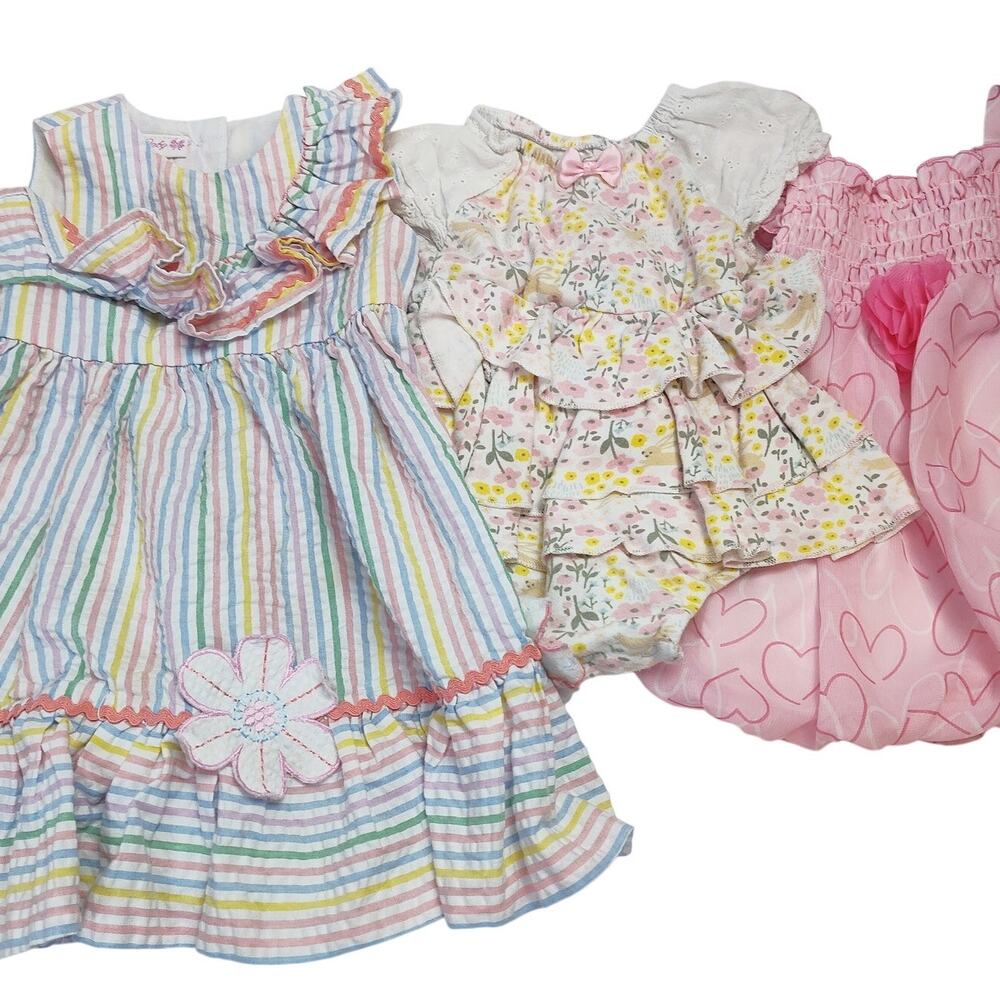 Toddler Girl 3Pc Dress Lot 18M Bonnie Baby Floral Pink Party Spring